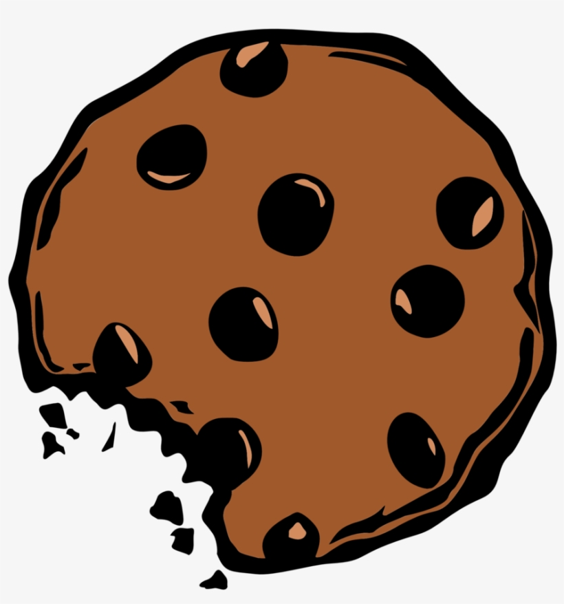 A clipart of a chocolate chip cookie with a bite taken out of it. 