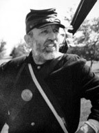 Black and white photo of the presenter in full Union civil war attire.