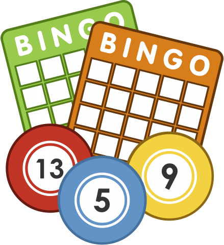 Illustration of bingo sheets and bingo numbers.