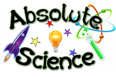 The words "Absolute Science" surrounded by an illustration of a rocket, stars, a lightbulb, and a test tube.