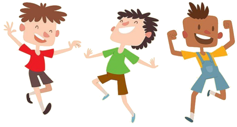 Illustrations of three happy kids jumping.