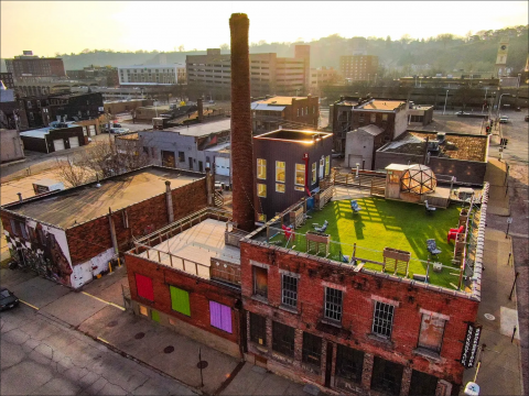 A photograph of the Smokestack rooftop from above.