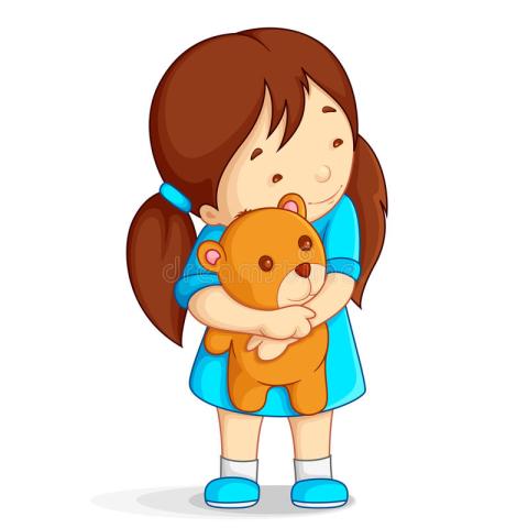 A young girl hugging a teddy bear and smiling.