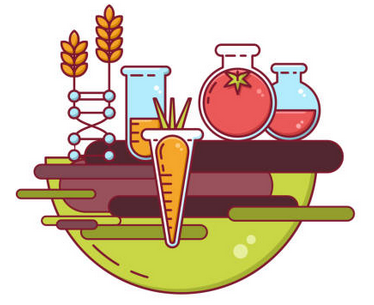 Illustration of science beakers that also look like fruits and vegetables.