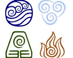 Icons from Avatar the Last Airbender featuring the symbols for water, air, earth, and fire.