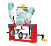 A LEGO creature with a crank lever on the side.