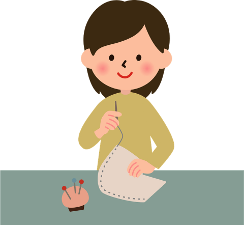 Illustration of a person sewing by hand.