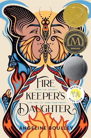 The cover of "Fire Keeper's Daughter" by Angeline Boulley, featuring the silhouette of a butterfly with faces as wings.