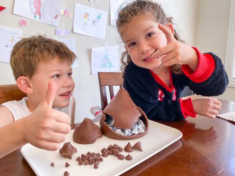 children with chocolate kisses