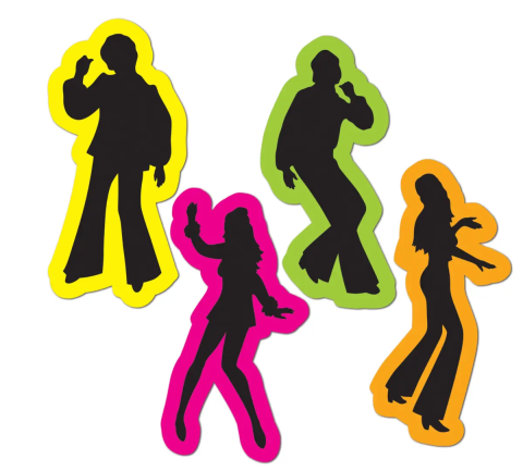 The silhouettes of four people dancing. 