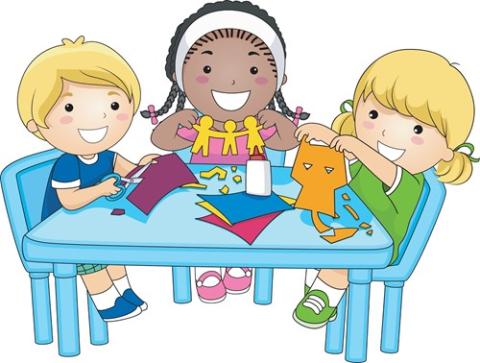 Clipart of children making crafts at a table.
