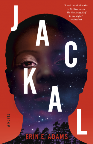 Book cover of "Jackal" with a face against a starry sky and bold letters.