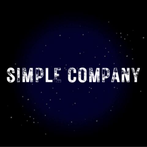 Band Logo. Text in caps reads "Simple Company against a black and blue backdrop with stars.