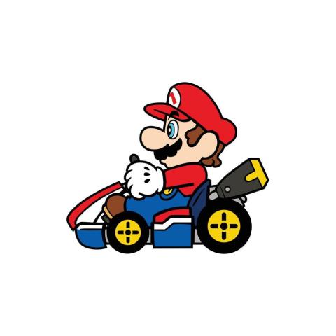A clipart featuring Mario from the Super Mario series on a go kart.