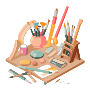 A clipart of random crafting supplies. 