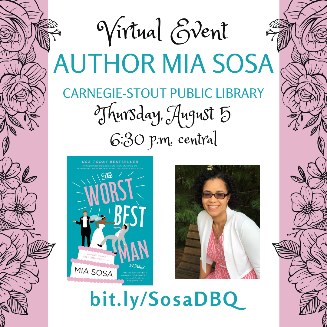 Poster with picture of author Mia Sosa and her book "The Worst Best Man"