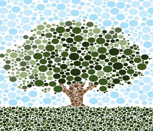 A photo of a pointillist tree. 