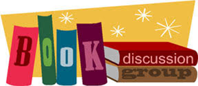 An illustration of books whose spines spell out "Book Discussion Group"