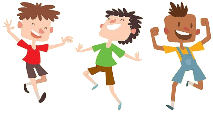 Illustrations of three happy kids jumping.