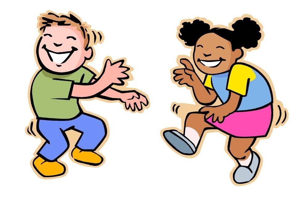 Two children dancing and laughing together.