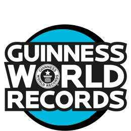 The words "GUINNESS WORLD RECORDS" written over a blue circle with a black border.