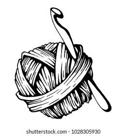 A ball of yarn with a crochet hook stuck in it.