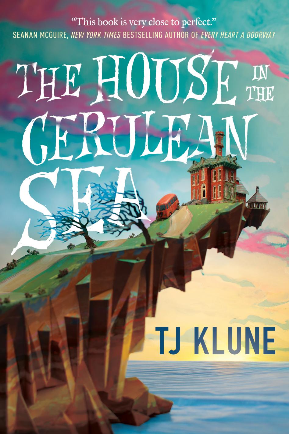 Book Cover showing a house on a ledge over a scenic ocean