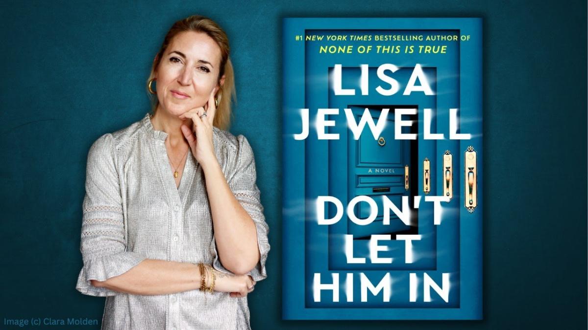 Photo of author and close-up of book titled "Don't Let Him In."